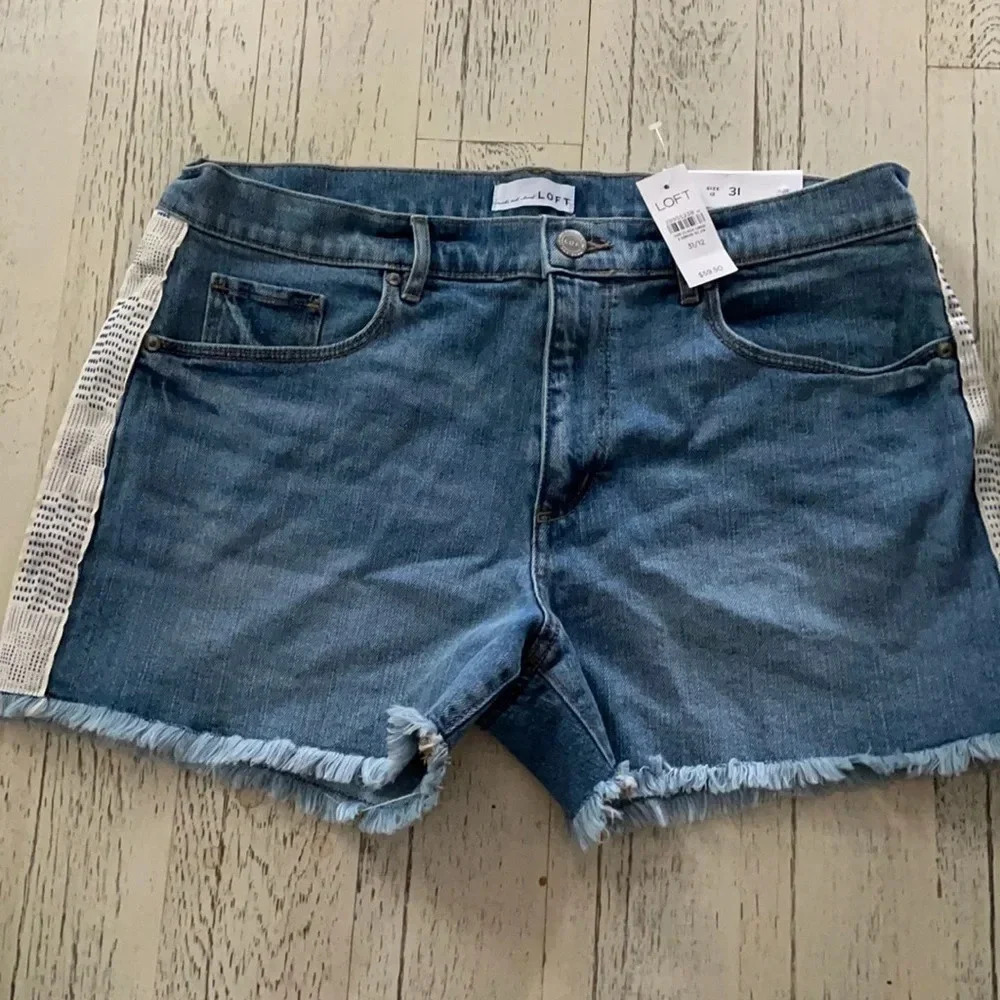 LOFT Blue Jean Shorts with White Accents